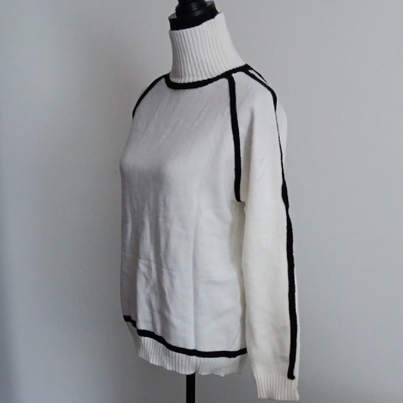 White and Black Turtleneck Sweater - Picture 2 of 7